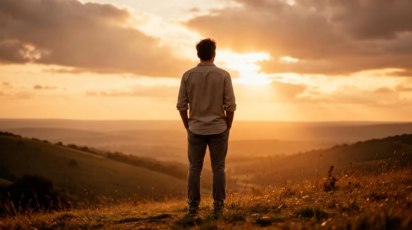 A person walking a sunlit path at sunrise, symbolizing recovery
